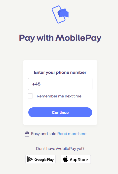 screenshot of the MobilePay Online number input page