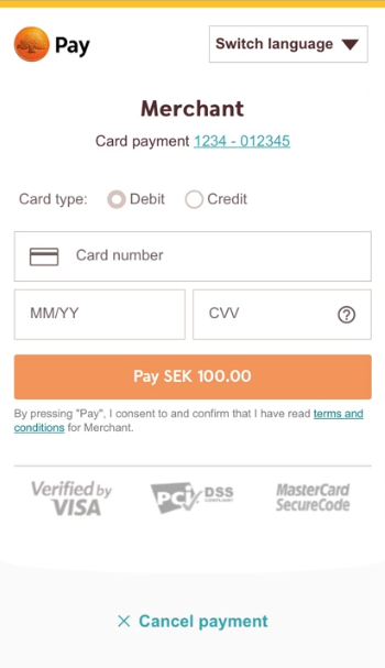 Swedish Mobile Redirect Payment Page