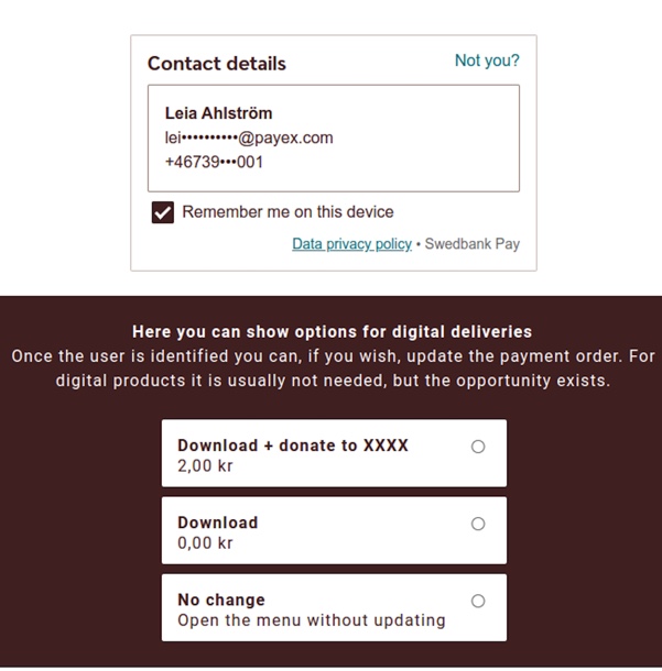 screenshot of the seamless view checkin digital and delivery options