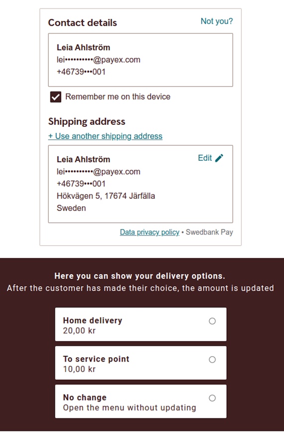 screenshot of the seamless view checkin mixed and delivery options