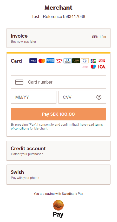 Payment Menu with guest payer and card payment opened