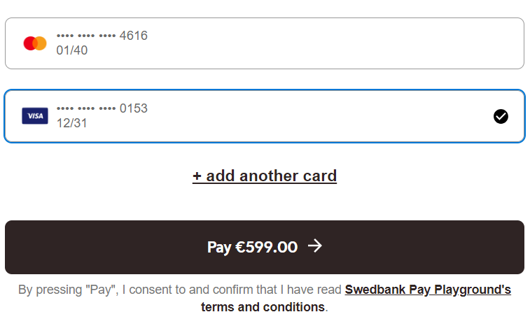 One click payment page