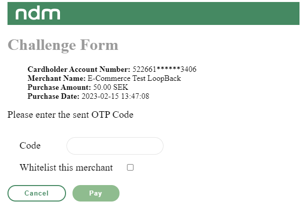 OTP challenge form
