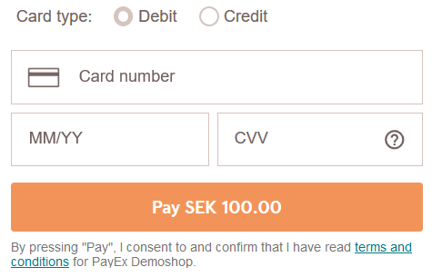 screenshot of the swedish seamless view card payment page